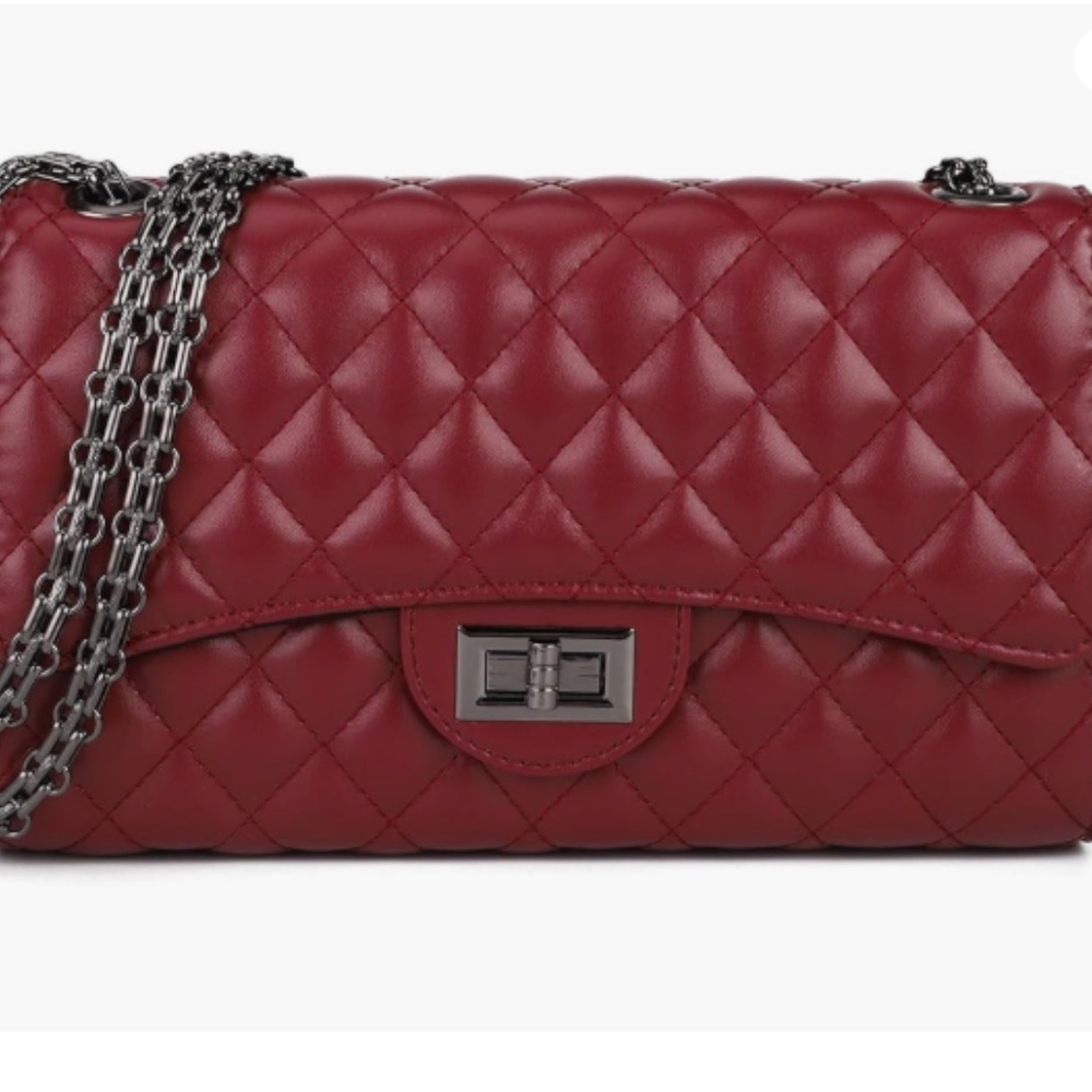 NEW Elegant Maroon Quilted Shoulder Bag with gunmetal hardware - Picture 7 of 7